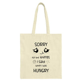 Sorry When Hungry Tote Bag, Funny Quote, Foodie Gift, Anime Eyes, Apology Gift, Hungry Humor, Relatable, Cute Design Tote, Shopping Bag - Tawshia